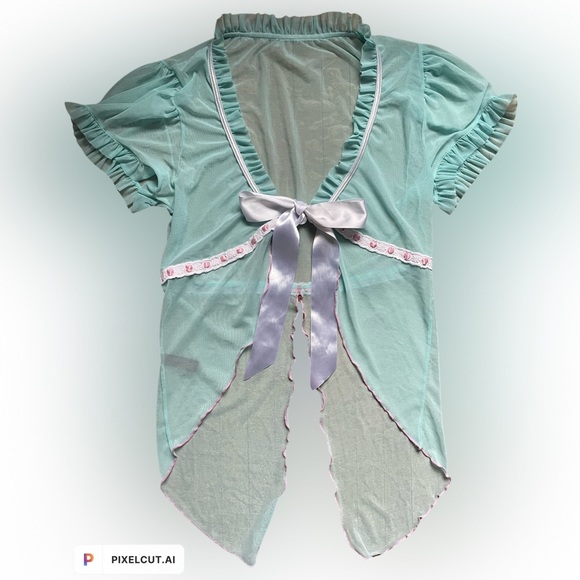 Ruffle coquette chemise sheer mesh top - Picture 1 of 8